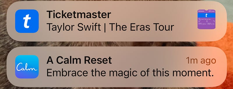 Phone showing Taylor Swift Eras Tour ticket confirmation