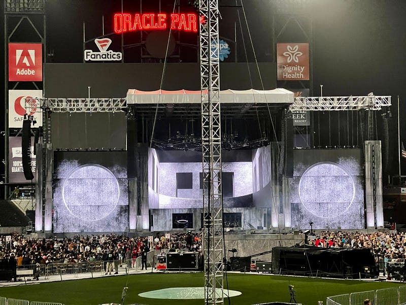 The stage set for the Chromatica Ball at Oracle Park