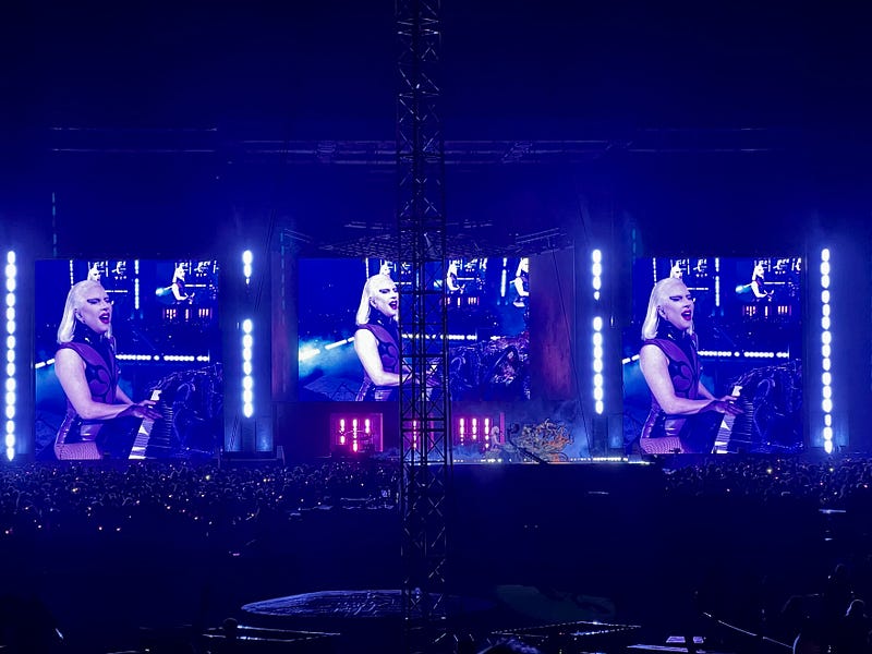 Lady Gaga performing at the Chromatica Ball at Oracle Park